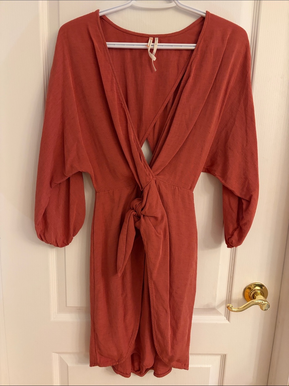 Anthropologie Rust Tie-Front Long Sleeve Dress
